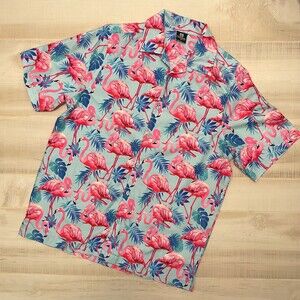 Distortion Flamingo Hawaiian Button down Shirt Size M